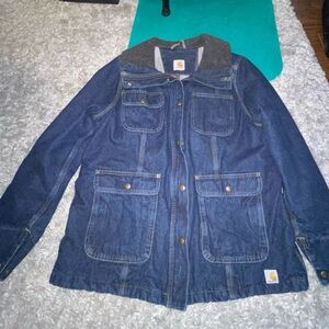 Carhartt Duck Wesley Denim Chore Coat Sherpa Lined Barn Jacket Women’s XL